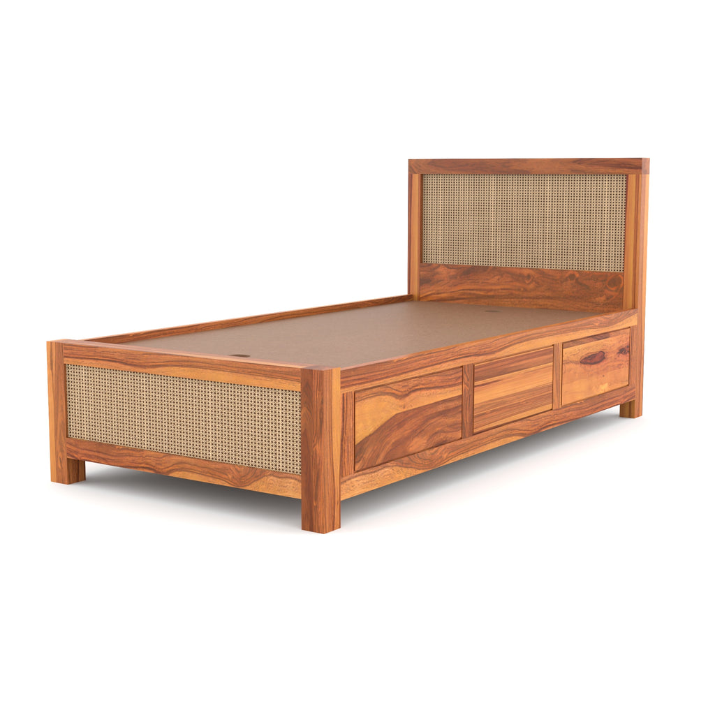 Solid Sheesham Wood Single Bed with storage