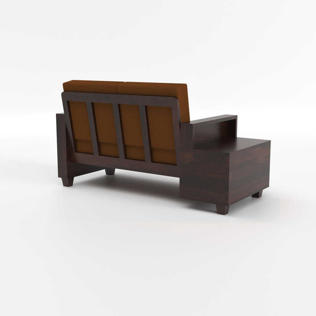Lunaris Sheesham Wood 2 Seater Sofa with Side Box Drawer | Walnut Finish