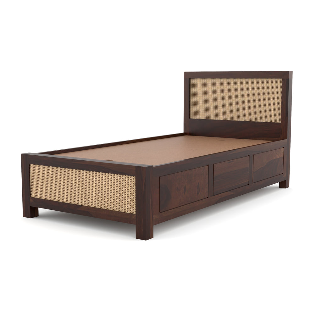 Solid Sheesham Wood Single Bed with Storage