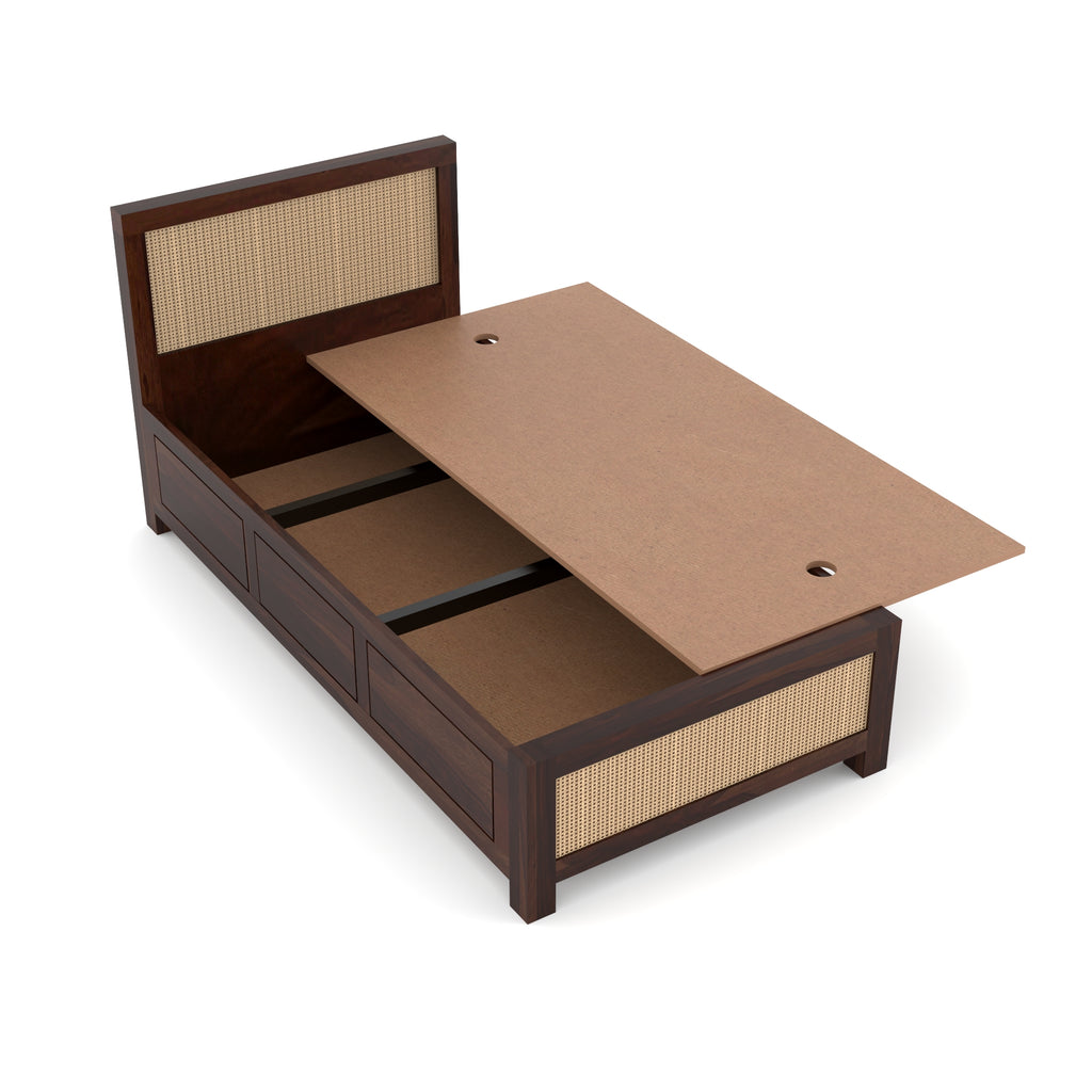 Solid Sheesham Wood Single Bed with Storage