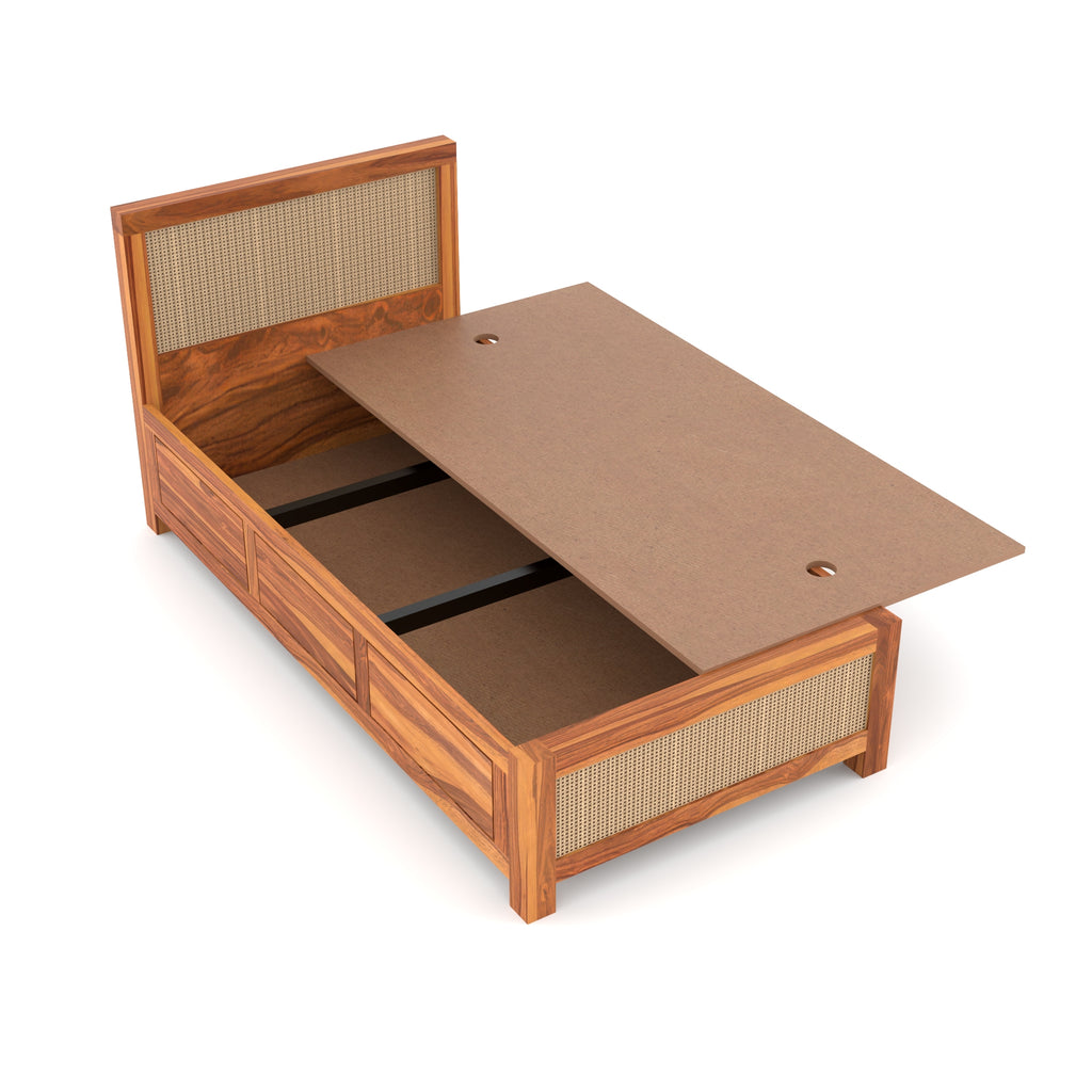 Solid Sheesham Wood Single Bed with storage