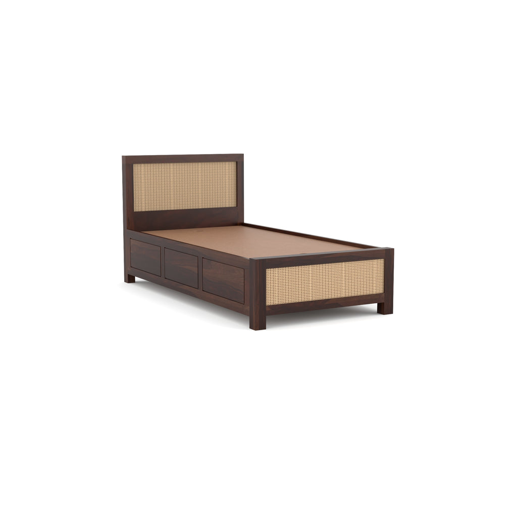 Solid Sheesham Wood Single Bed with storage