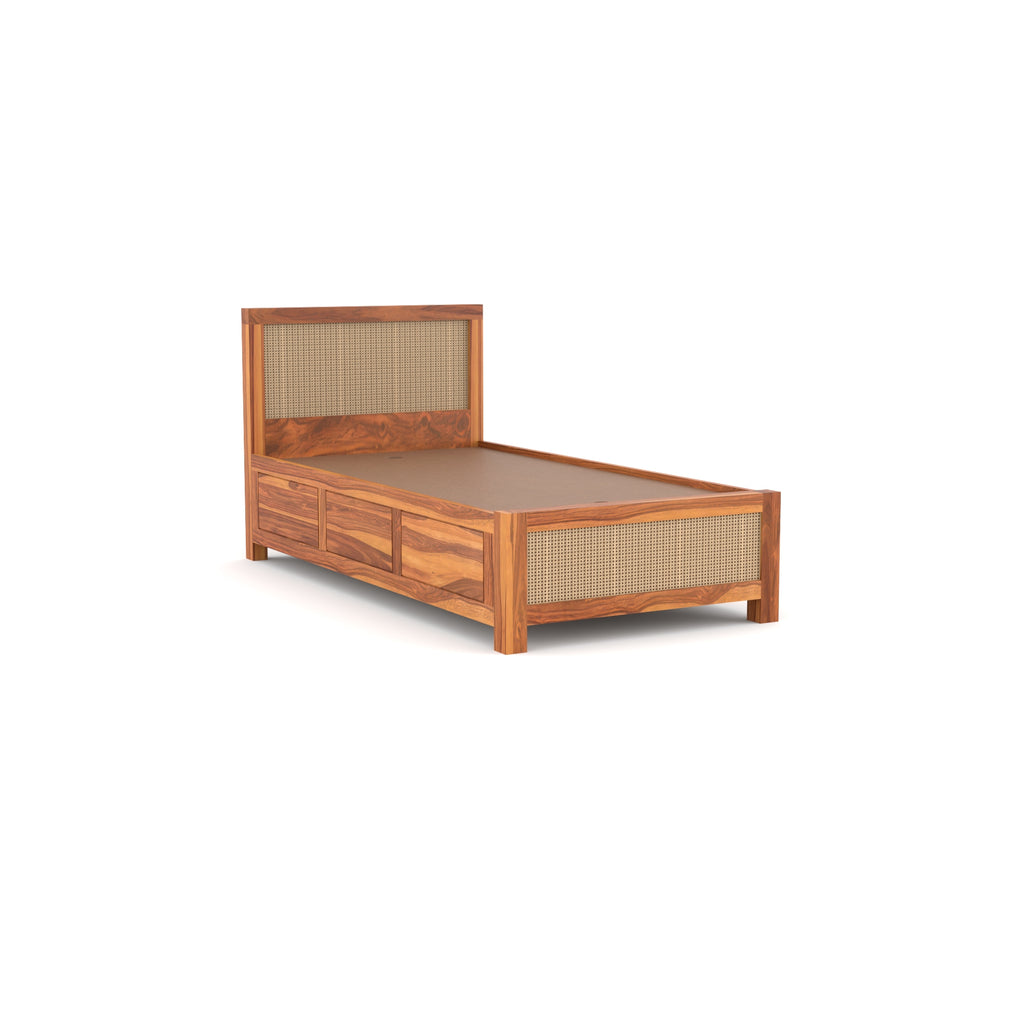 Solid Sheesham Wood Single Bed with Storage