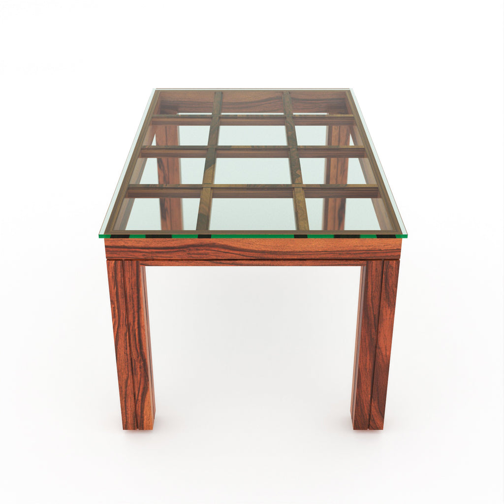 Orvyn 6 Seater Round Solid Wood Glass Top Dining Table Set