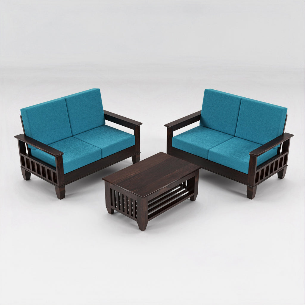 Solid Sheesham Wood 4 Seater Wooden Sofa for Living Room | Walnut Finish