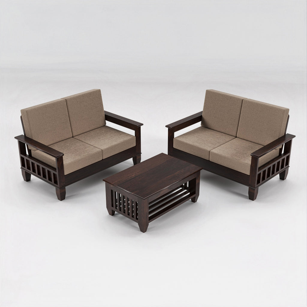 Solid Sheesham Wood 4 Seater Wooden Sofa for Living Room | Walnut Finish