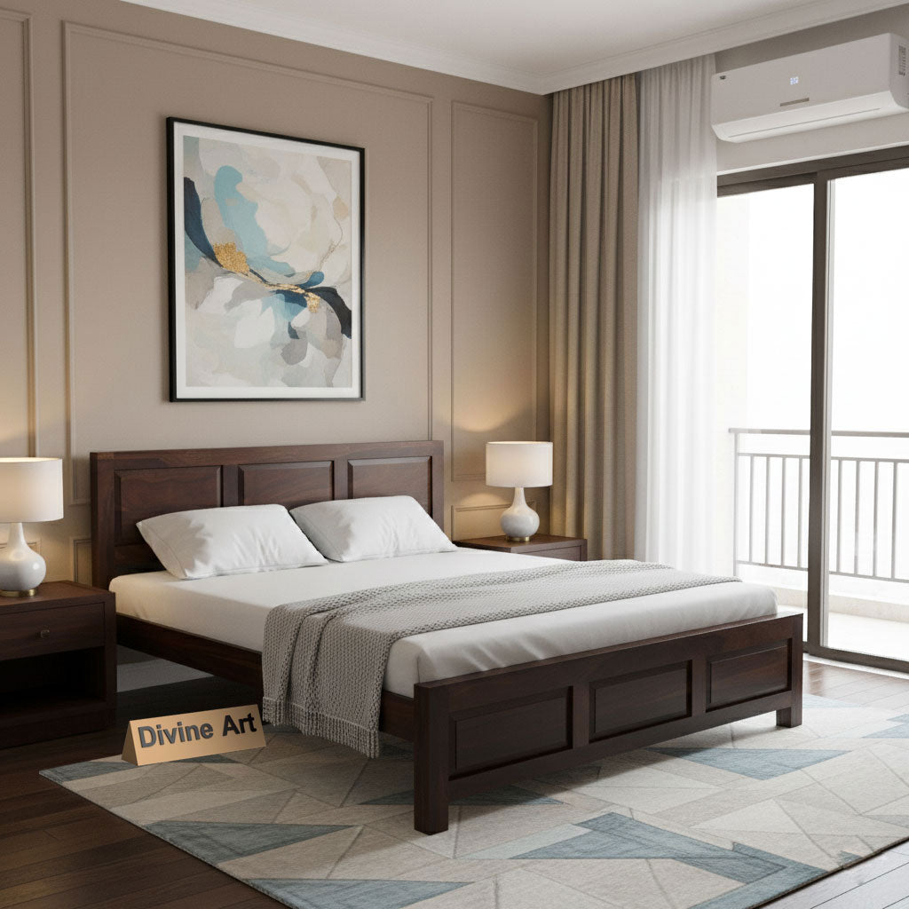Solid Sheesham Wood Queen size Bed  without storage