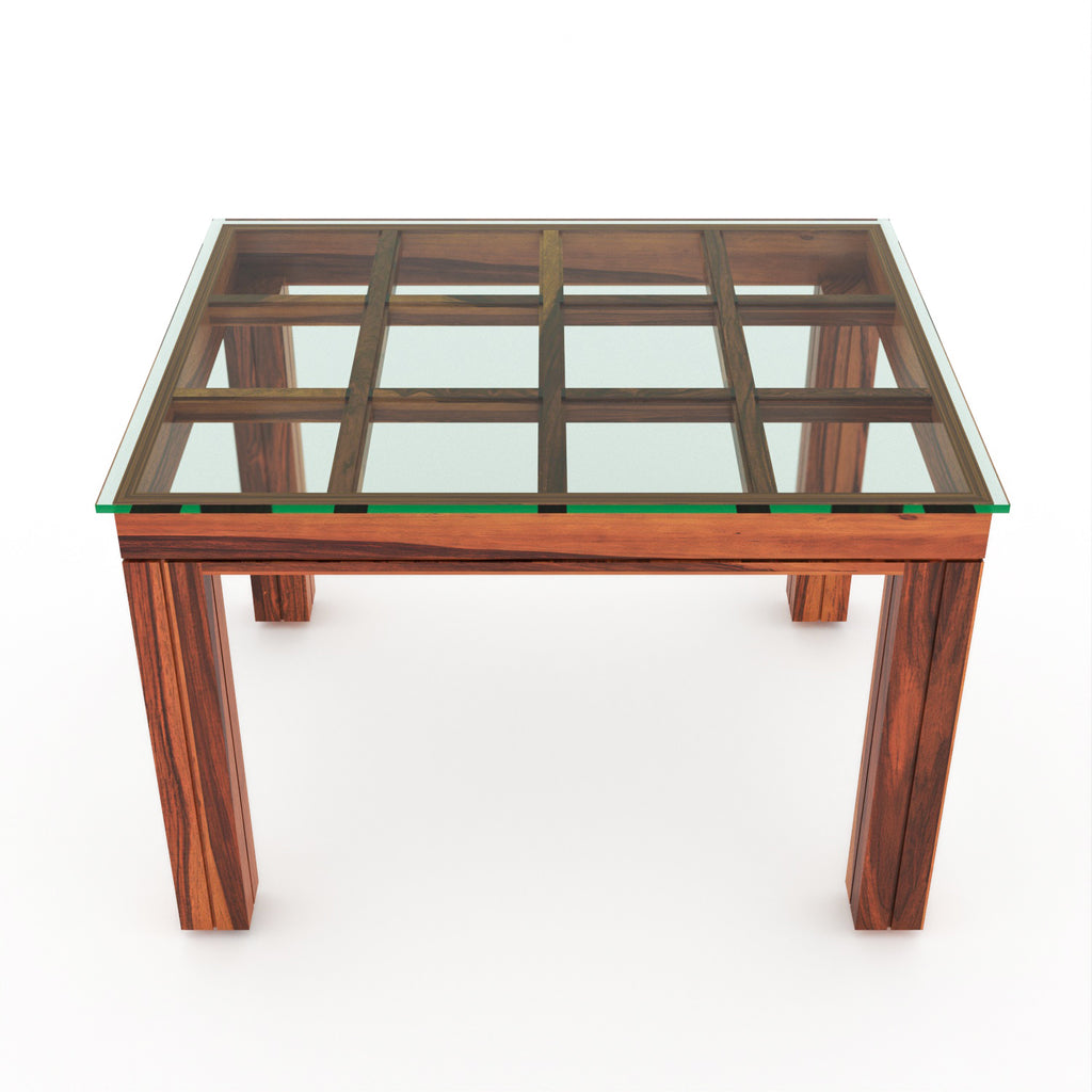 Auralis 4 Seater Round Solid Wood Glass Top Dining Table Set