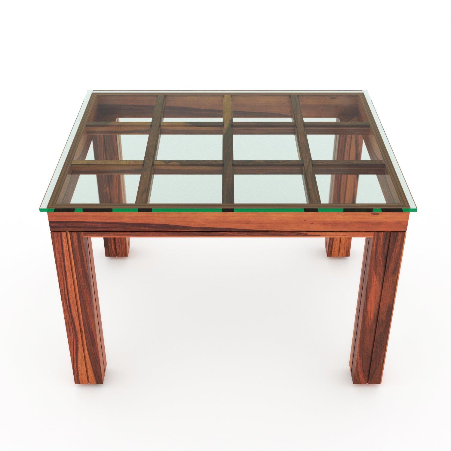 Auralis 4 Seater Round Solid Wood Glass Top Dining Table Set