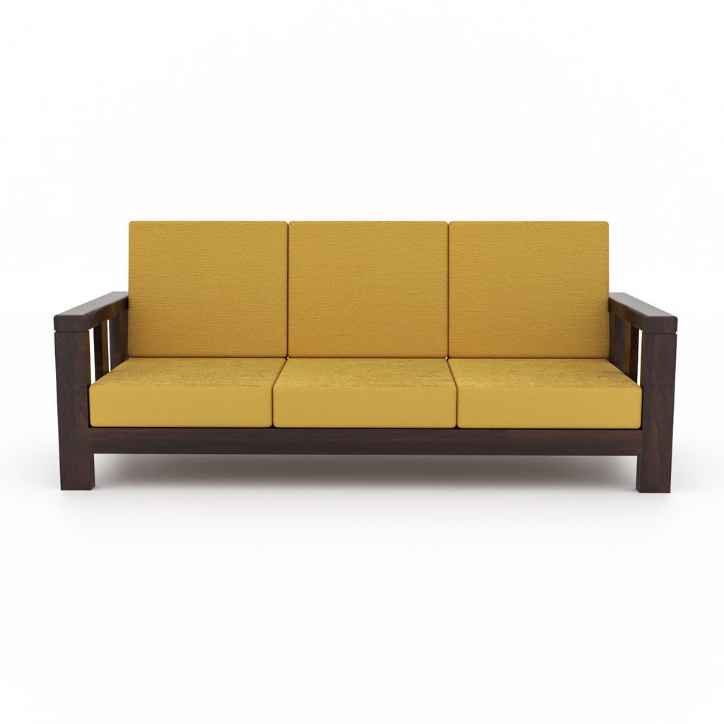 Solid Sheesham Wood 5 Seater Wooden Sofa Set | Walnut Finish