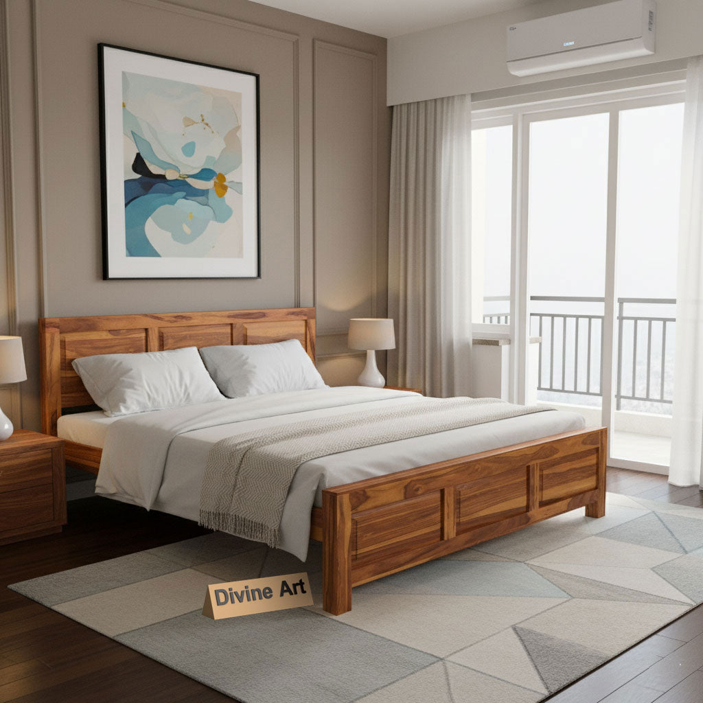 Solid Sheesham Wood Queen size Bed  without storage