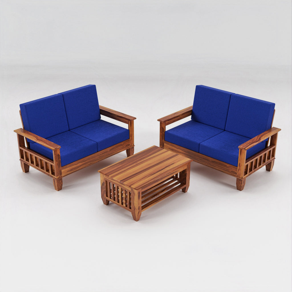 Solid Sheesham Wood 4 Seater Wooden Sofa for Living Room
