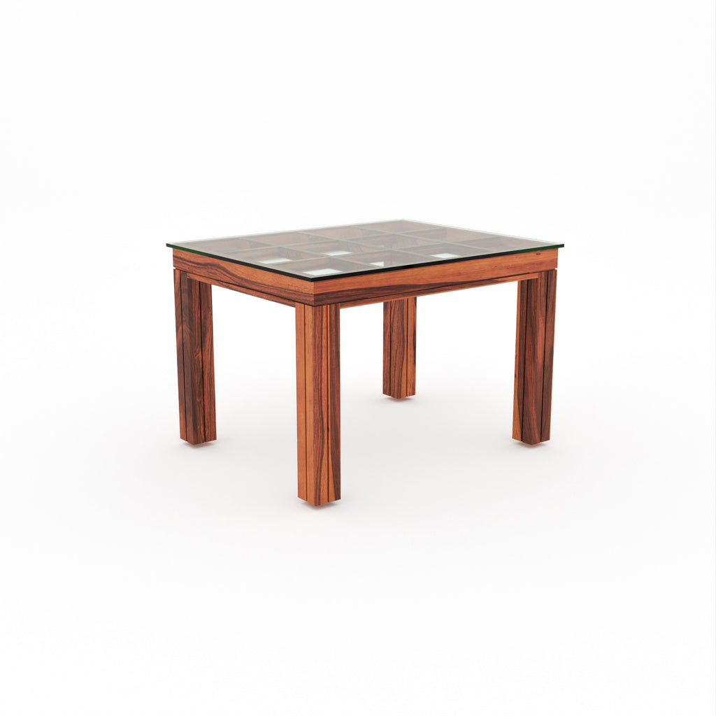 Auralis 4 Seater Round Solid Wood Glass Top Dining Table Set