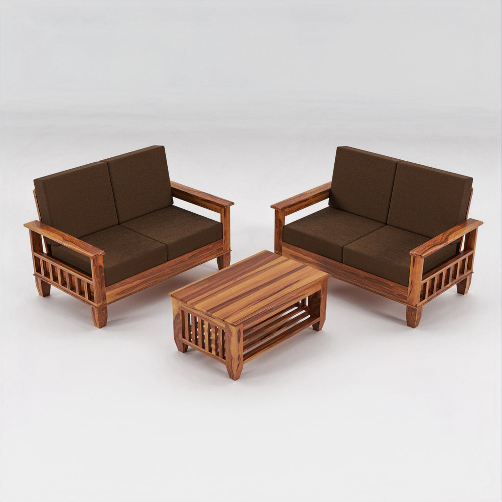 Solid Sheesham Wood 4 Seater Wooden Sofa for Living Room