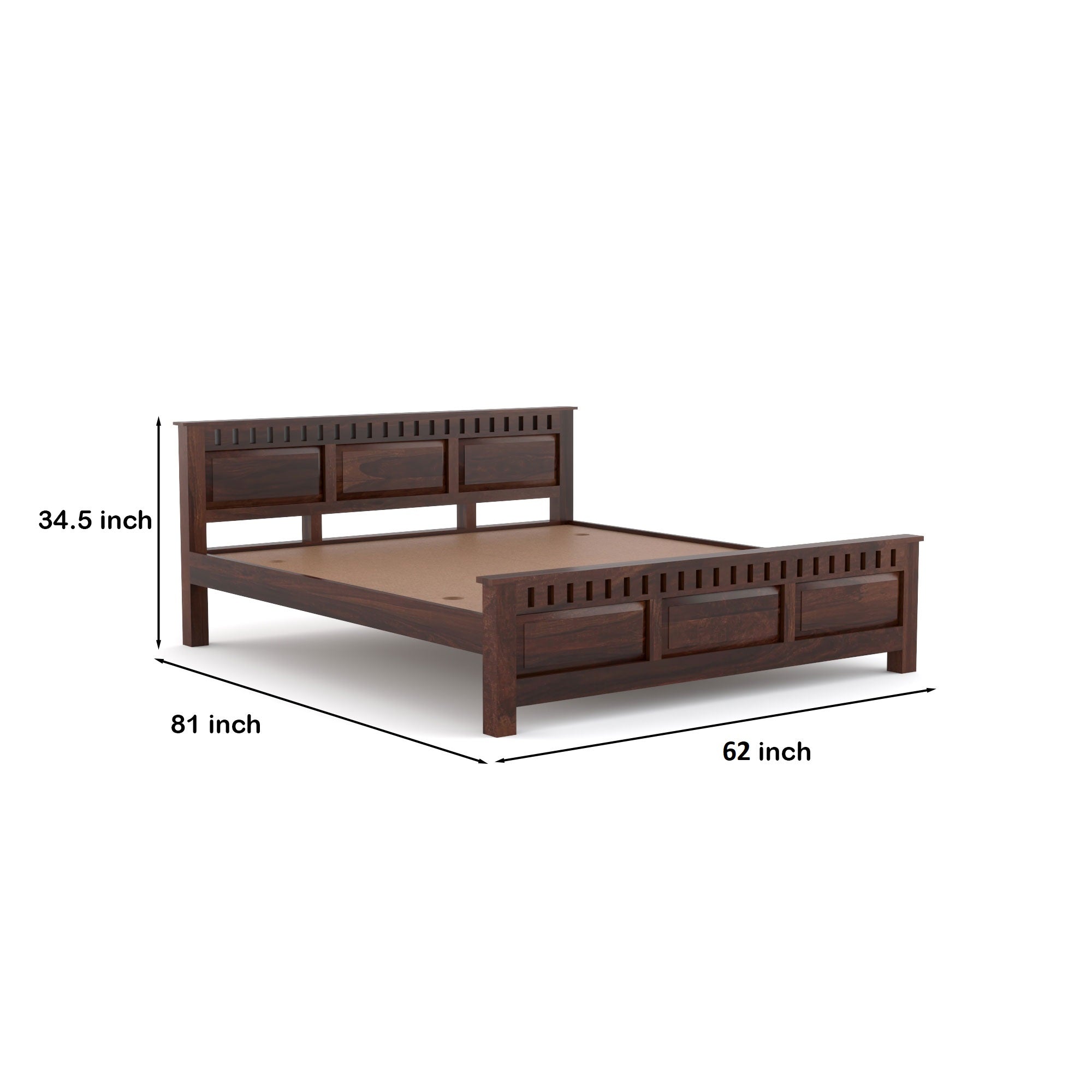 Queen Size Bed in Solid Sheesham Wood without storage - 3 Years Warranty