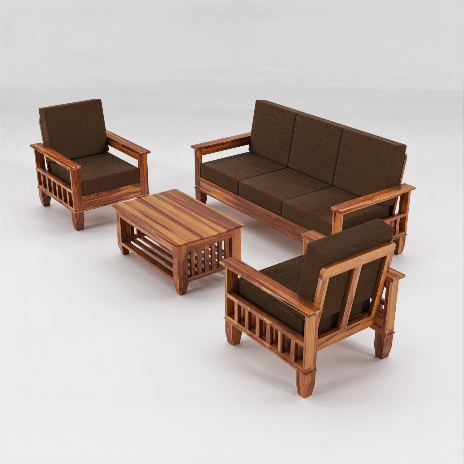 Premium Solid Sheesham Wood 5 Seater Wooden Sofa Set | Natural Finish
