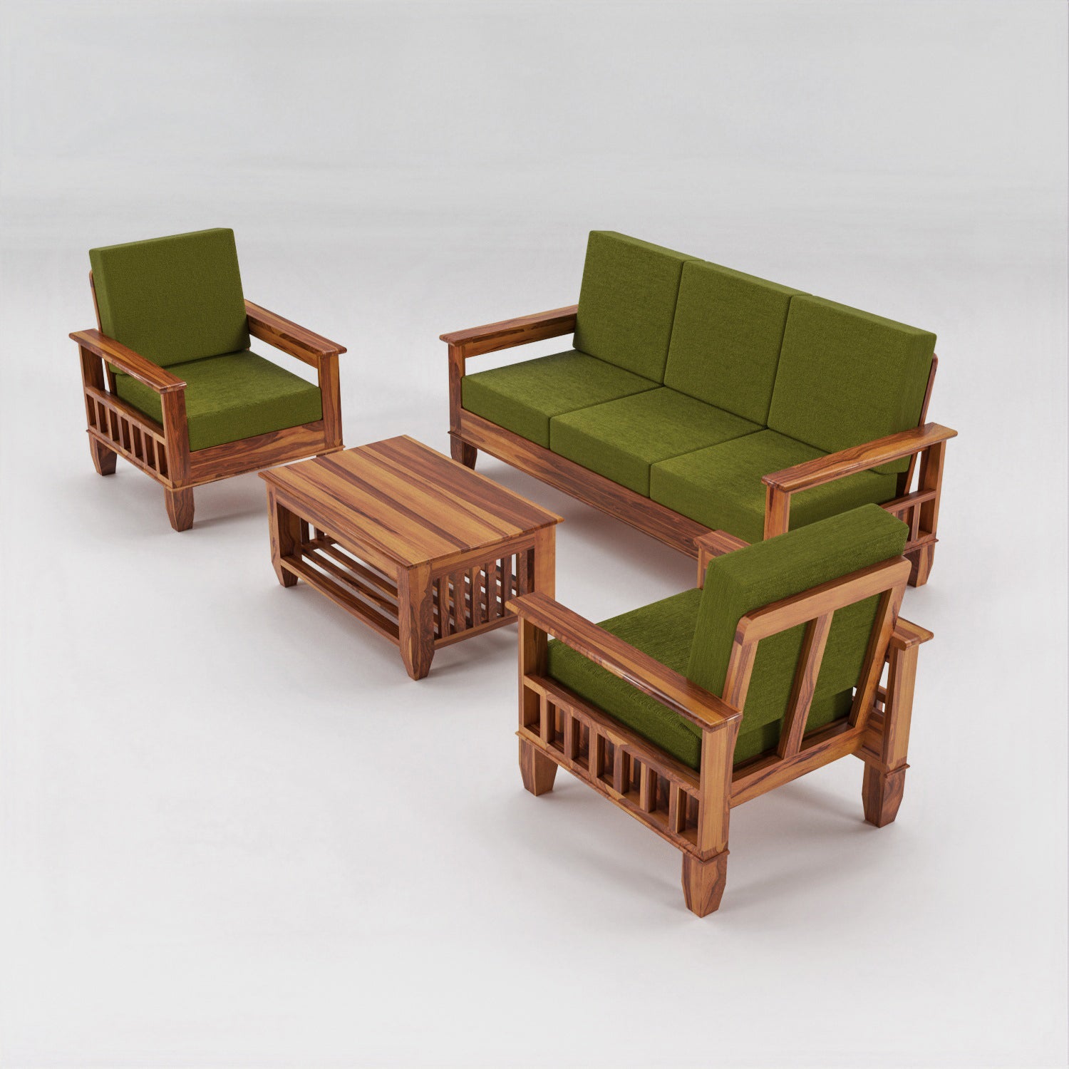 Premium Solid Sheesham Wood 5 Seater Wooden Sofa Set | Natural Finish