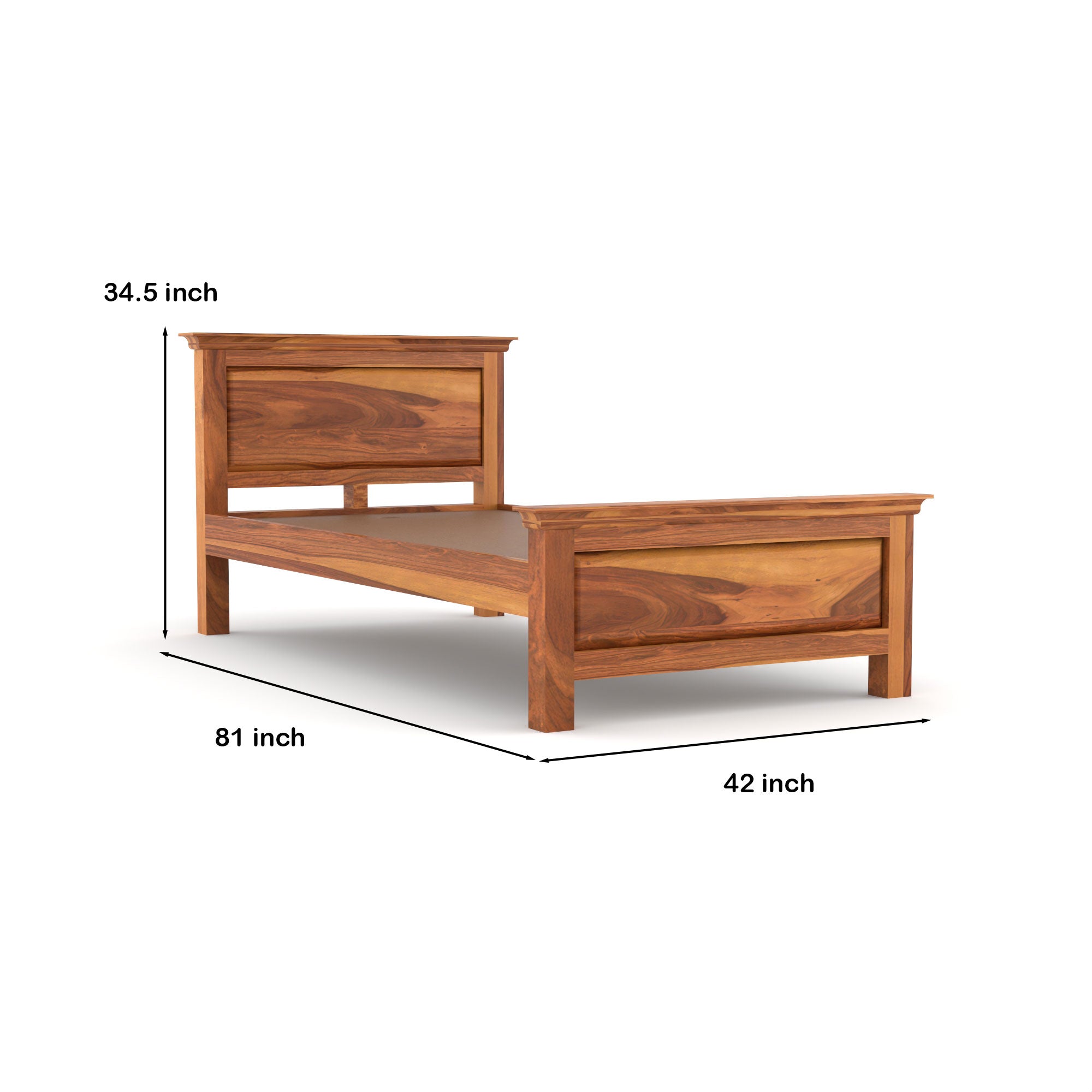 Solid Sheesham Wood Single Bed without storage