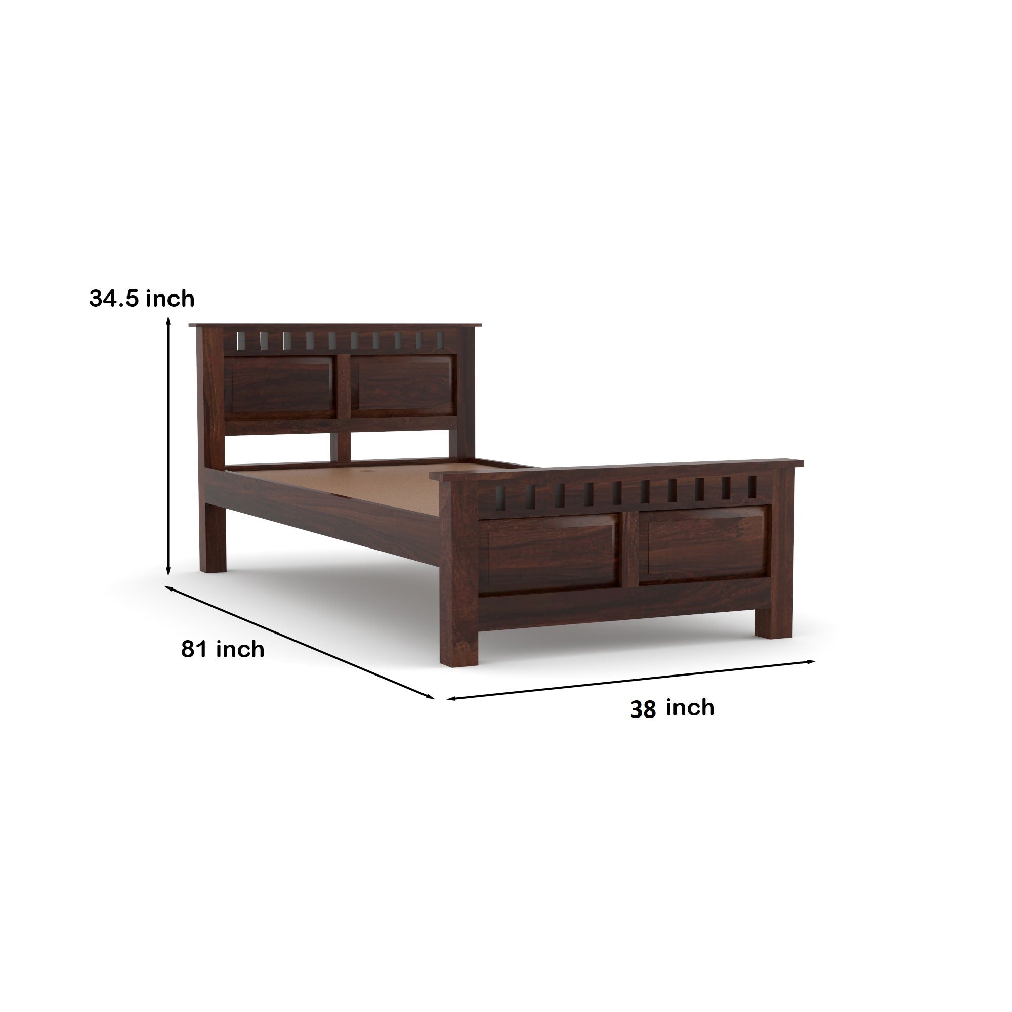 Premium Solid Sheesham Wood Single Bed without storage- 3 Years Warranty