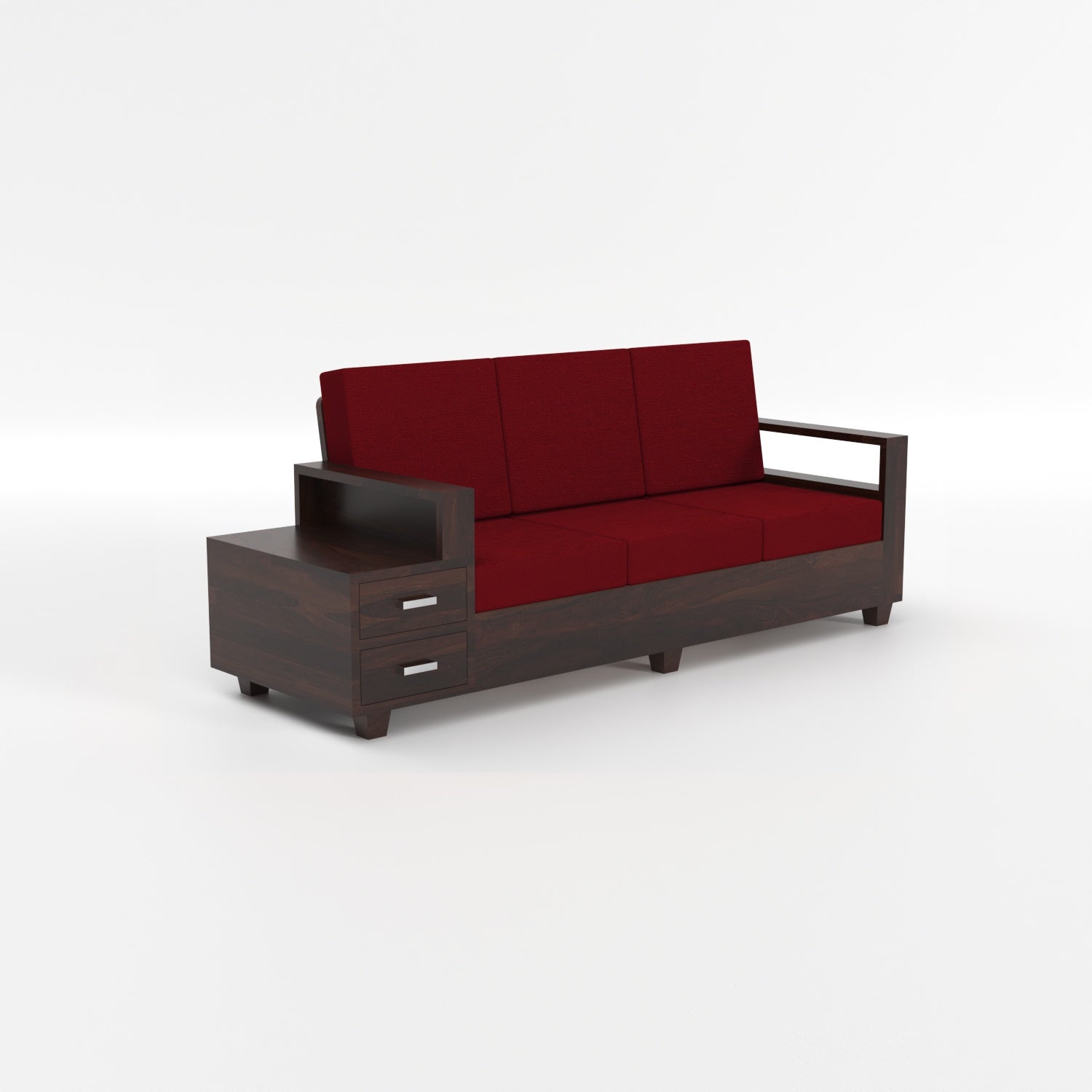 Solid Sheesham Wood 7 Seater Wooden Sofa Set with Side Drawer