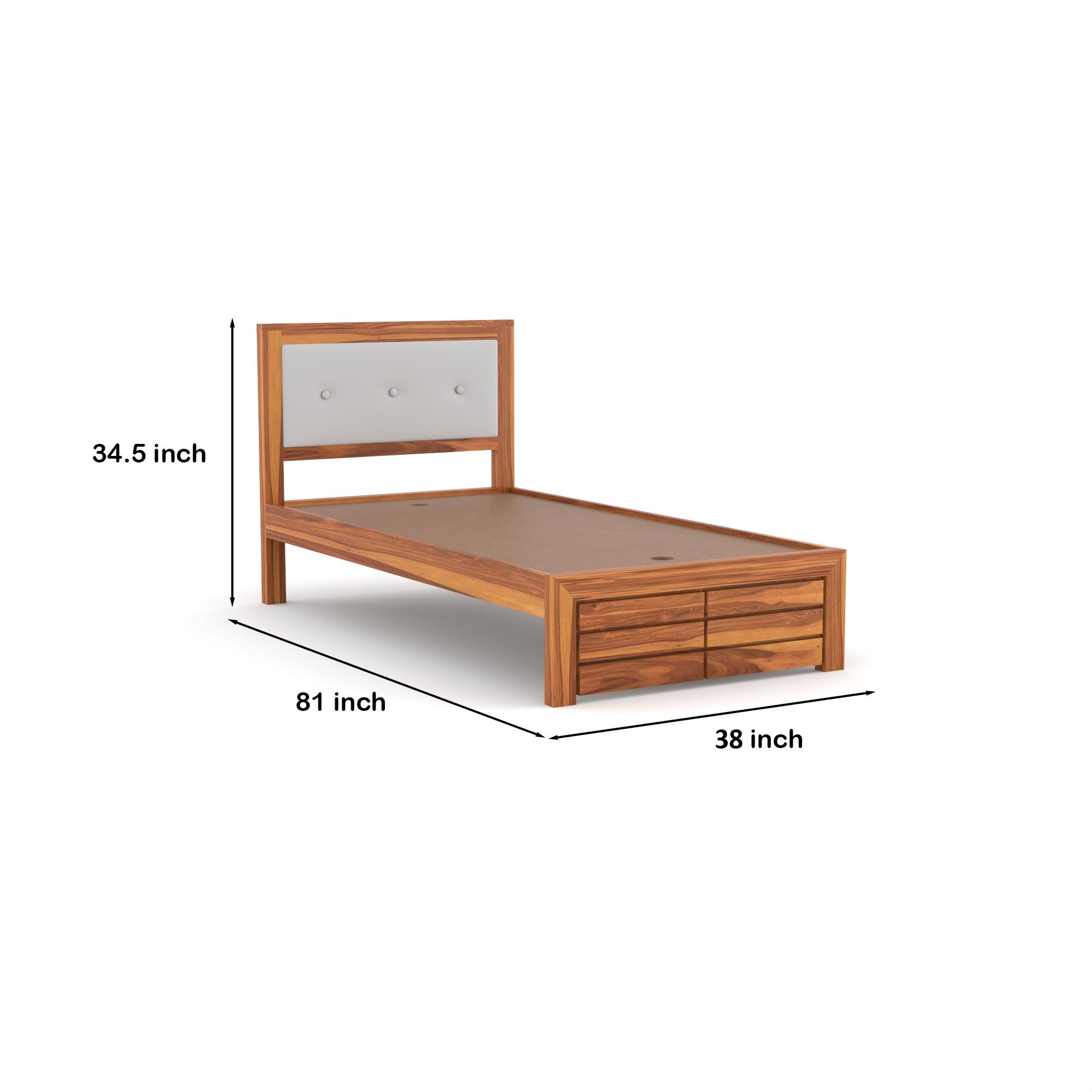 Solid Sheesham Wood single Bed without storage | 3 Year Warranty