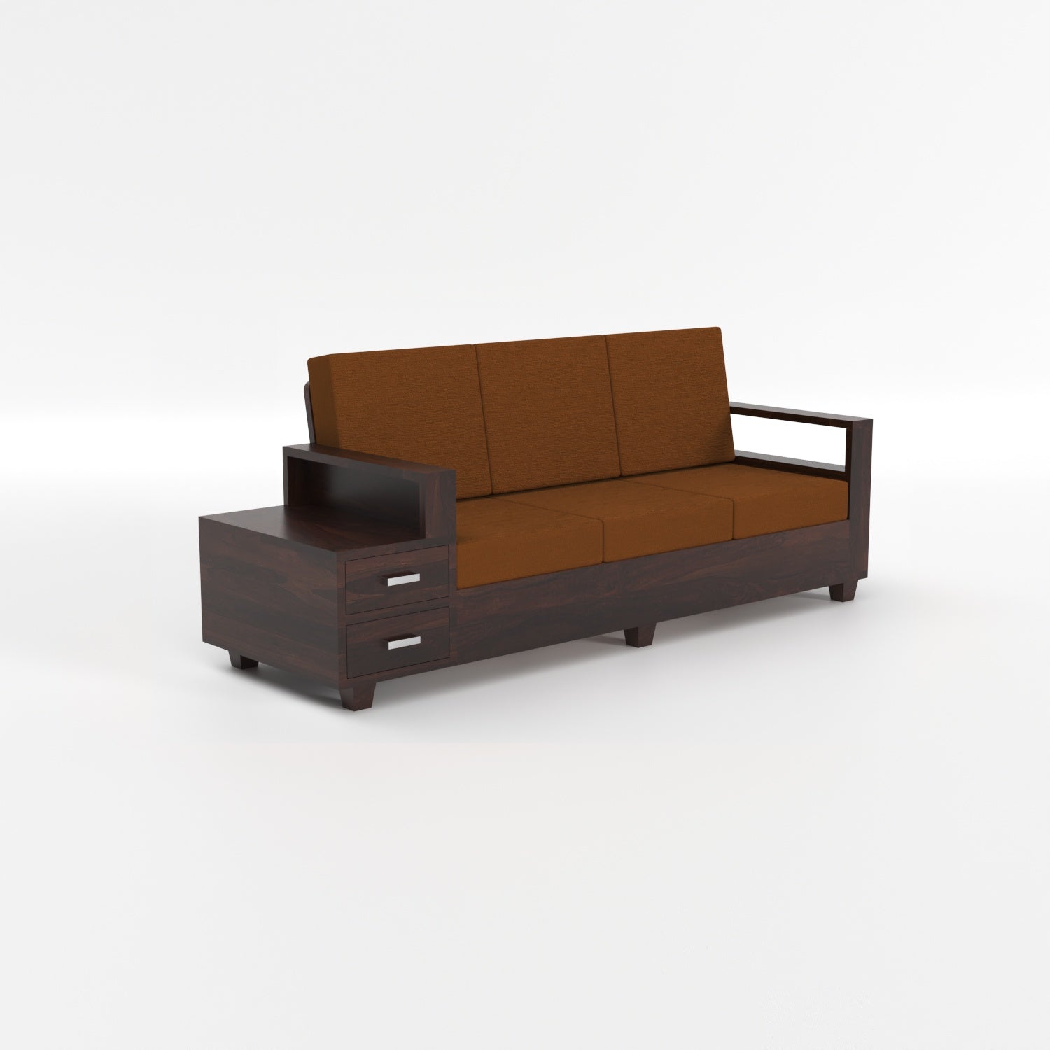 Solid Sheesham Wood 7 Seater Wooden Sofa Set with Side Drawer