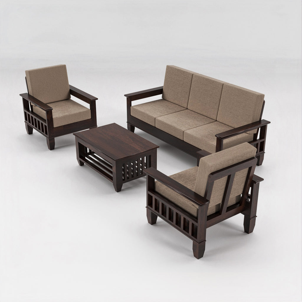 Premium Solid Sheesham Wood 5 Seater Wooden Sofa Set | Walnut Finish