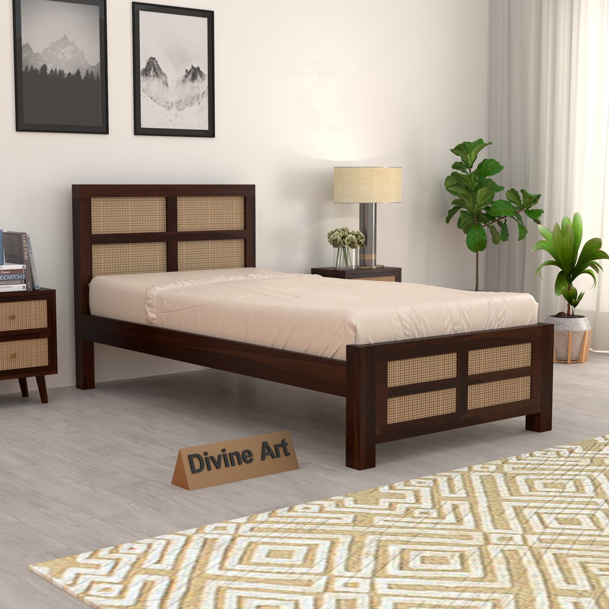Solid Sheesham Wood Single Bed without storage