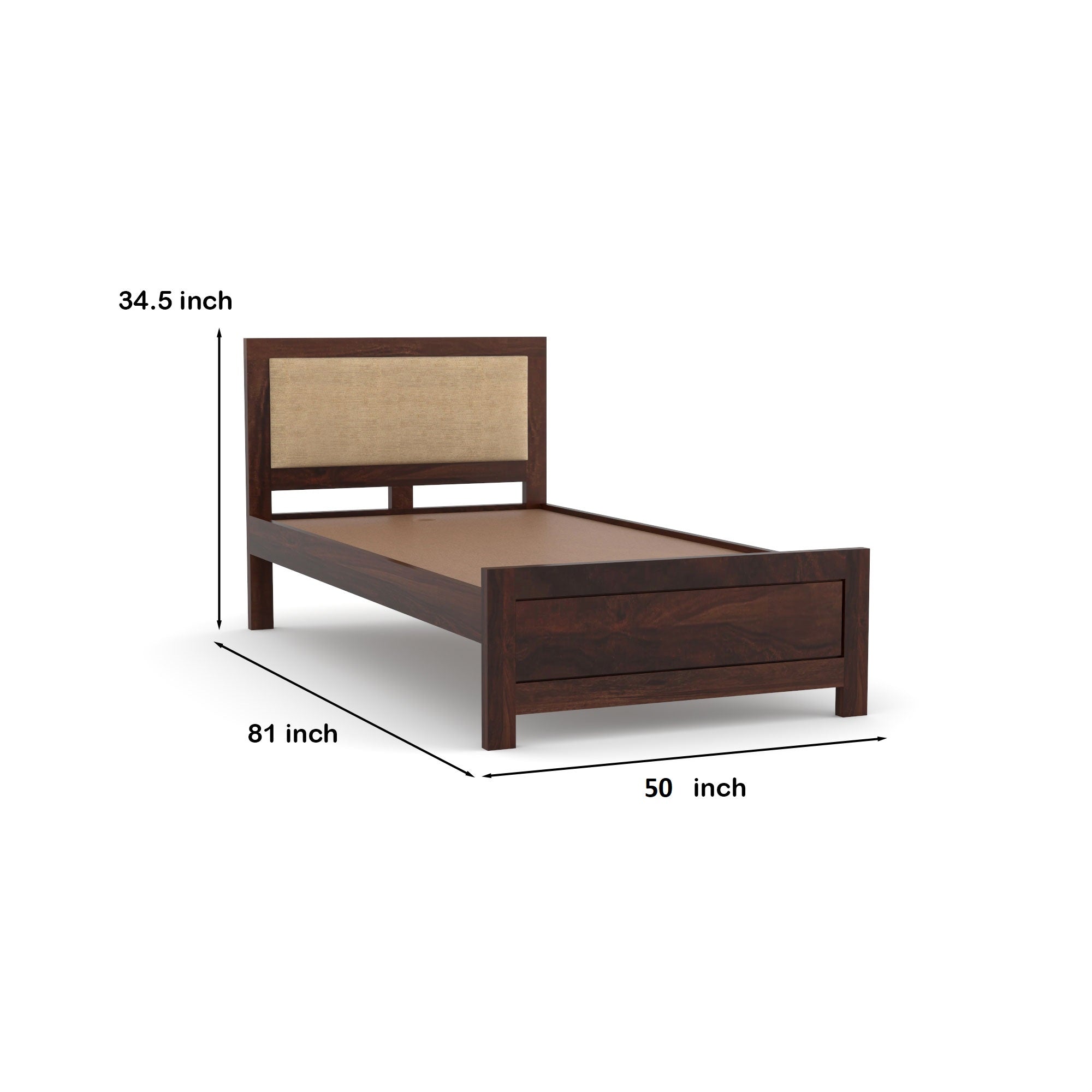 Modern Single Bed in Solid Sheesham Wood Without storage  - 3 Years Warranty
