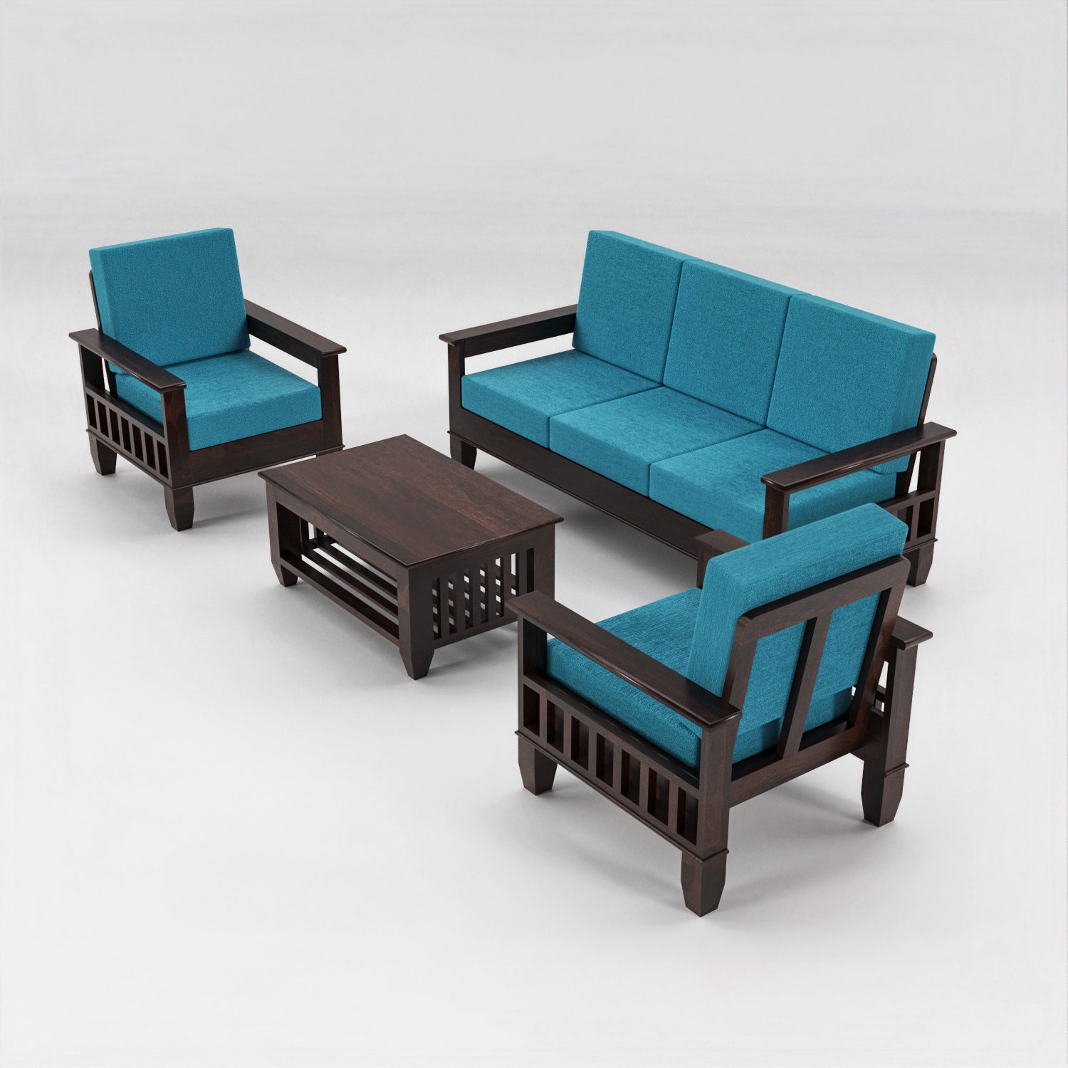 Premium Solid Sheesham Wood 5 Seater Wooden Sofa Set | Walnut Finish