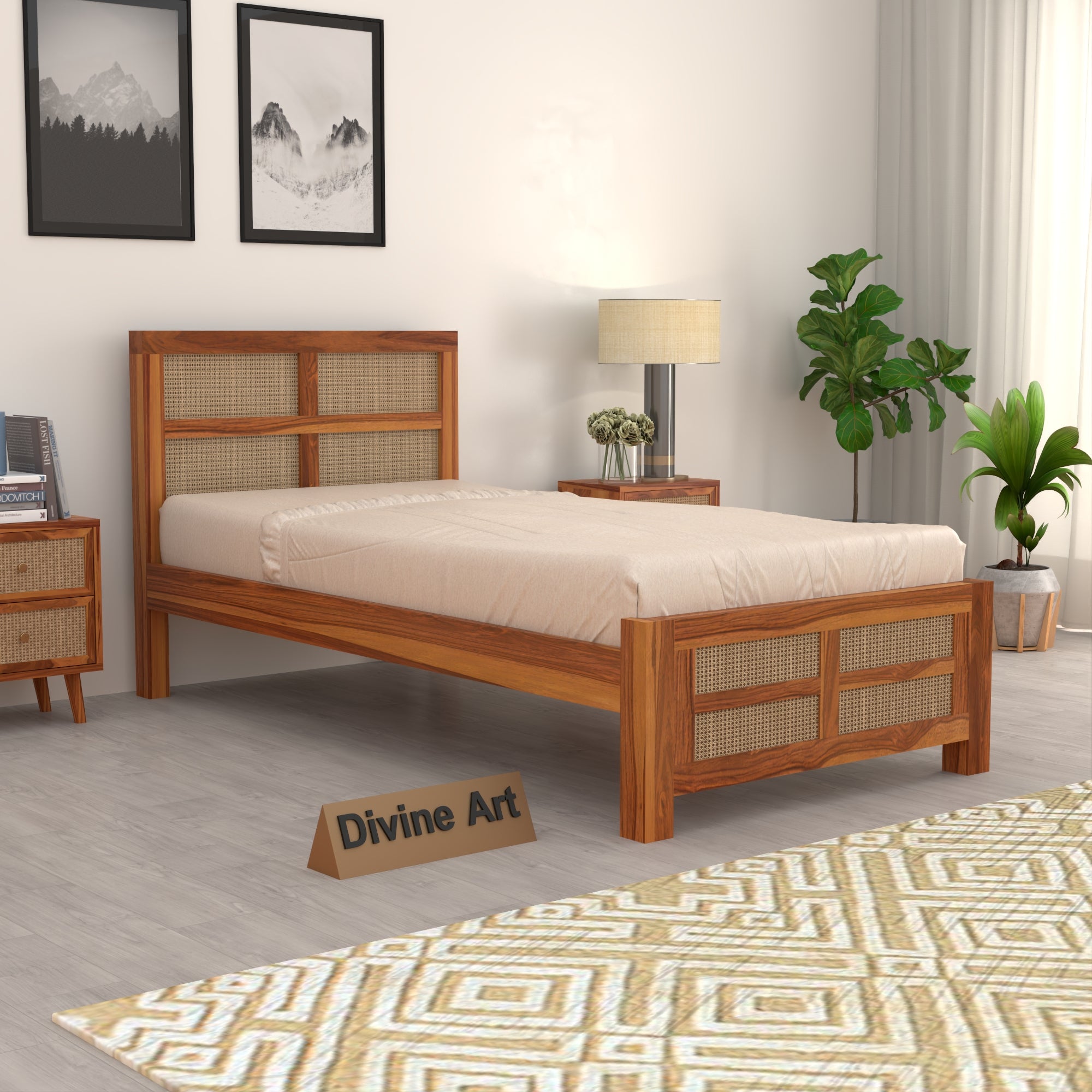 Solid Sheesham Wood Single Bed without storage