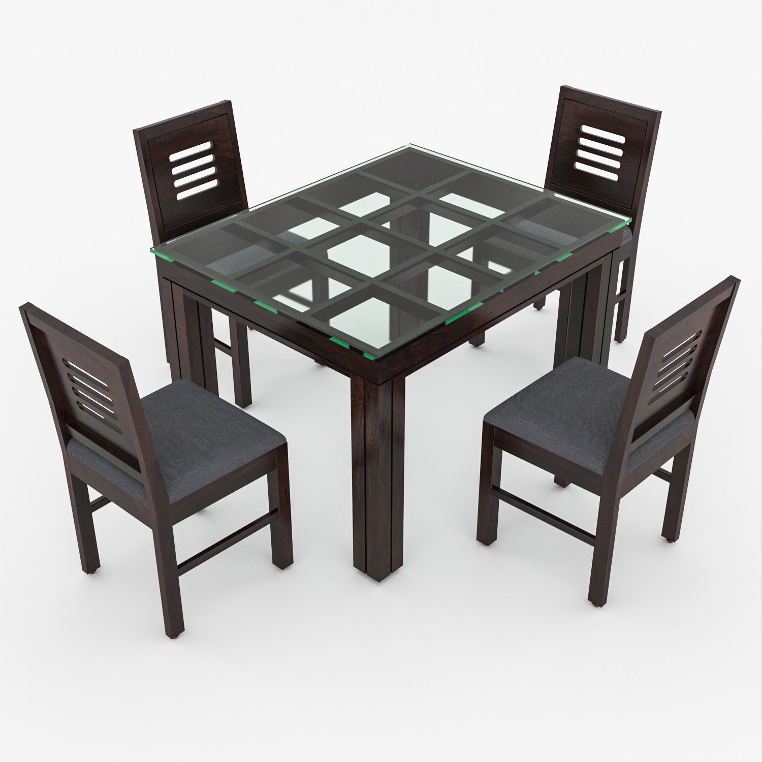 Auralis 4 Seater Round Solid Wood Glass Top Dining Table Set