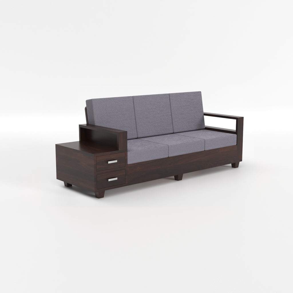 Solid Sheesham Wood 7 Seater Wooden Sofa Set with Side Drawer