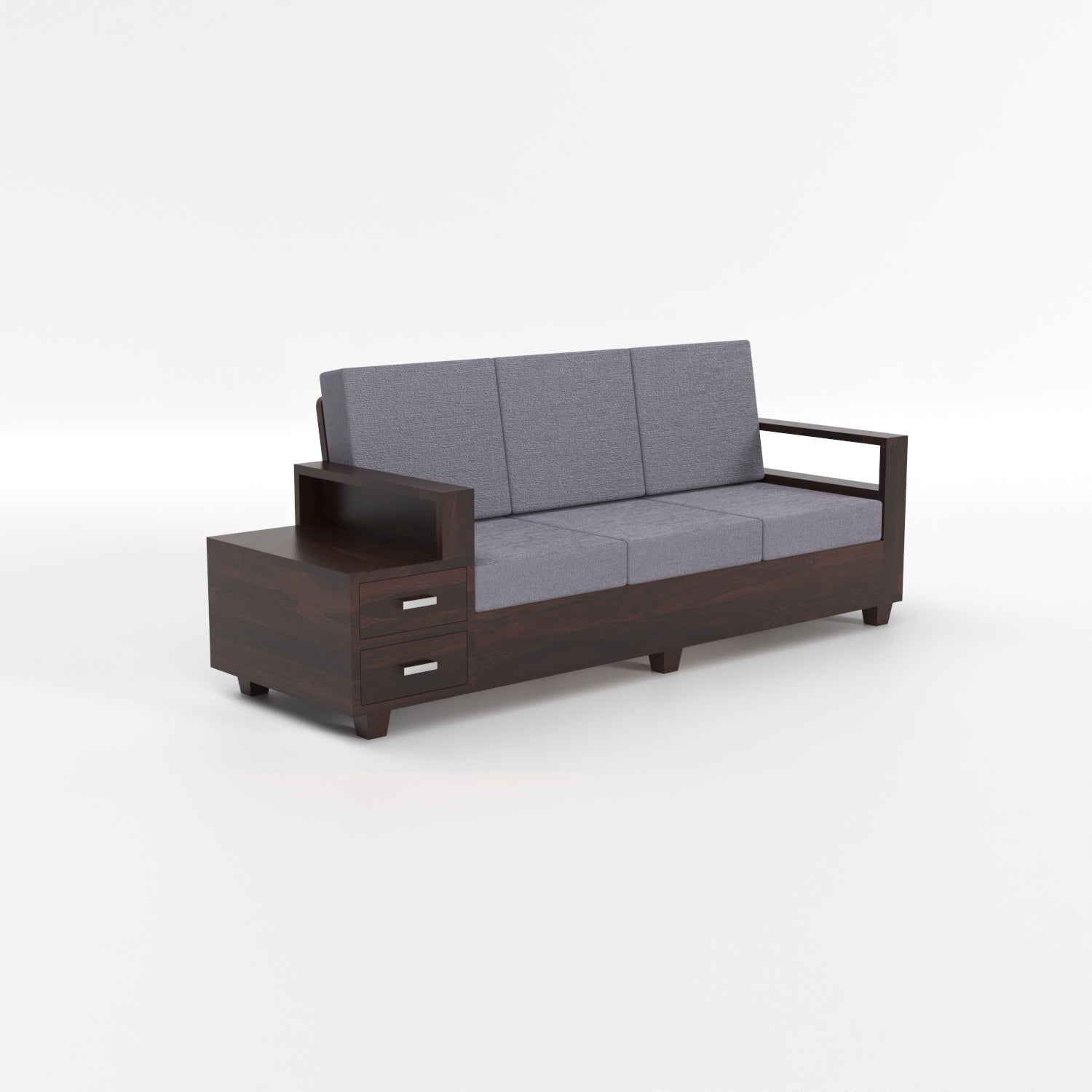 Premium Solid Sheesham Wood 6 Seater Sofa Set with Storage | Walnut Finish