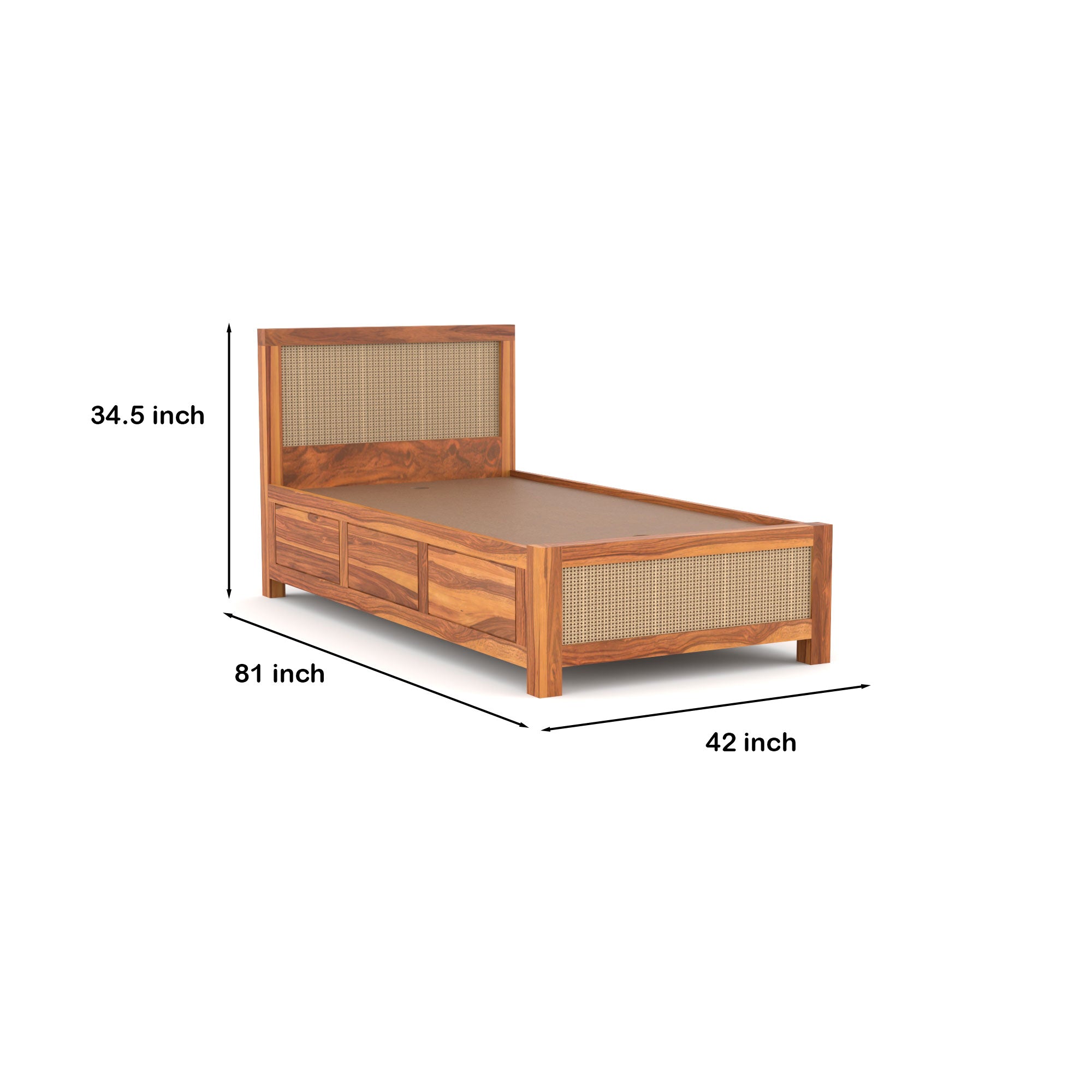 Solid Sheesham Wood Single Bed with storage