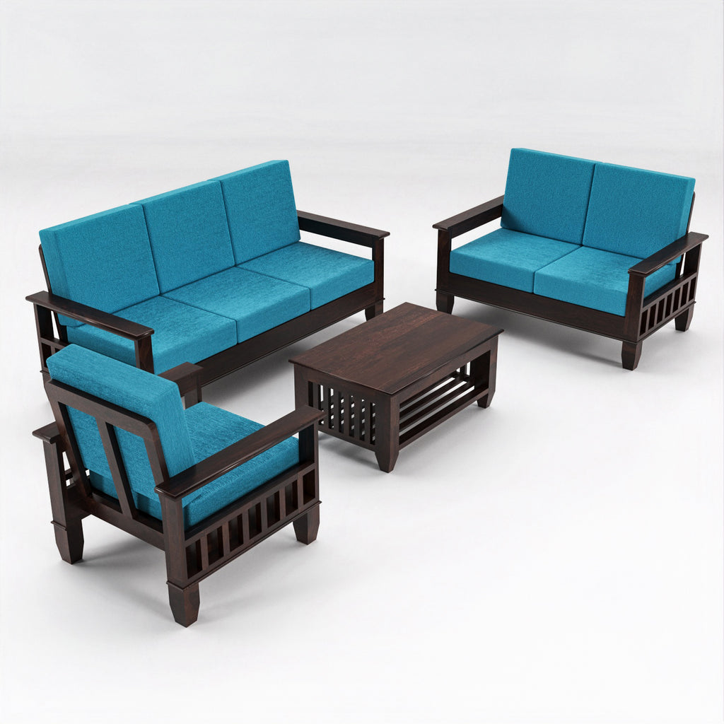 7 Seater Solid Sheesham Wood Sofa Set For Living Room | Walnut Finish