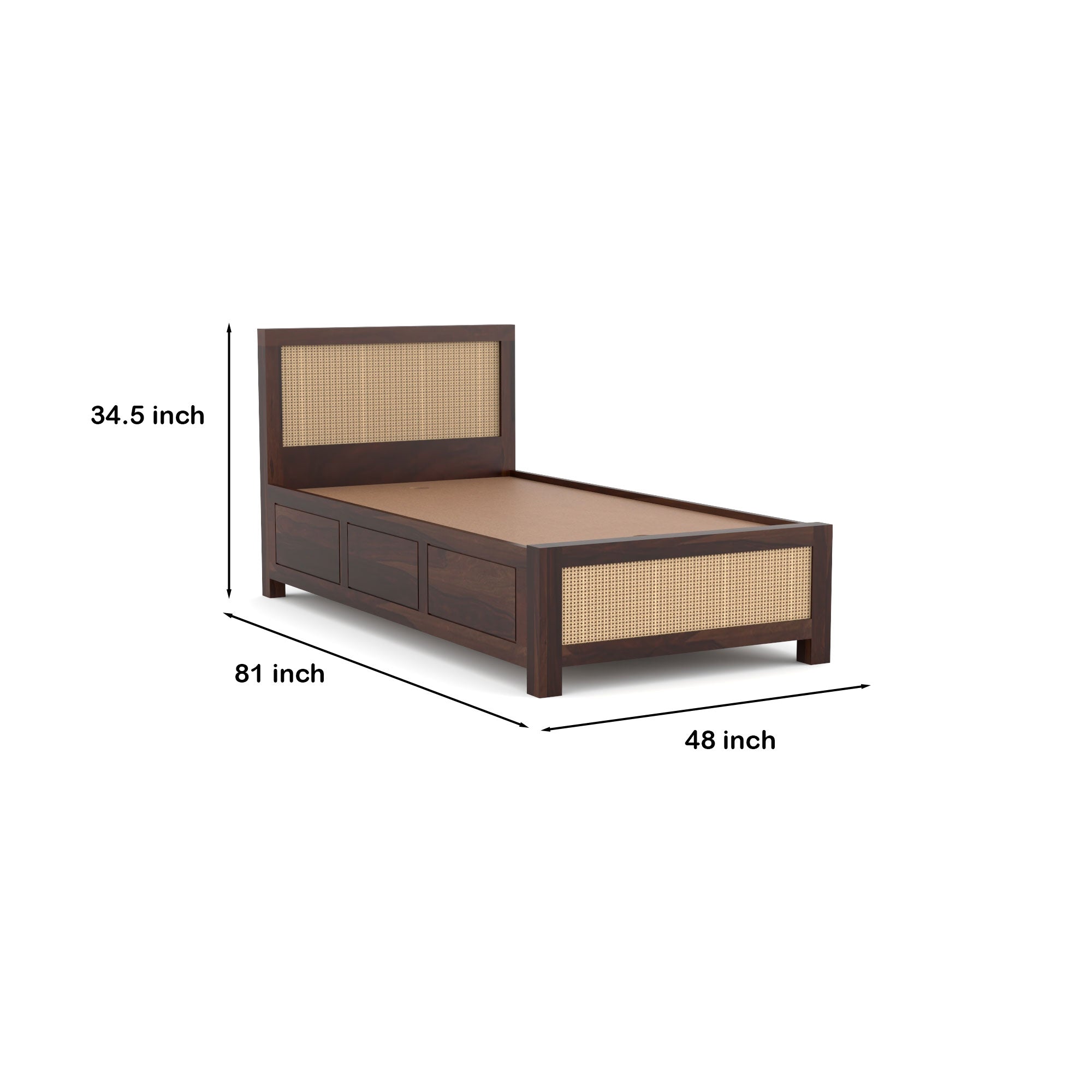 Solid Sheesham Wood Single Bed with Storage