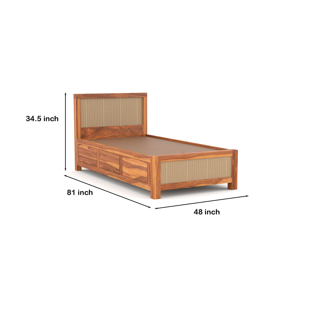Solid Sheesham Wood Single Bed with Storage