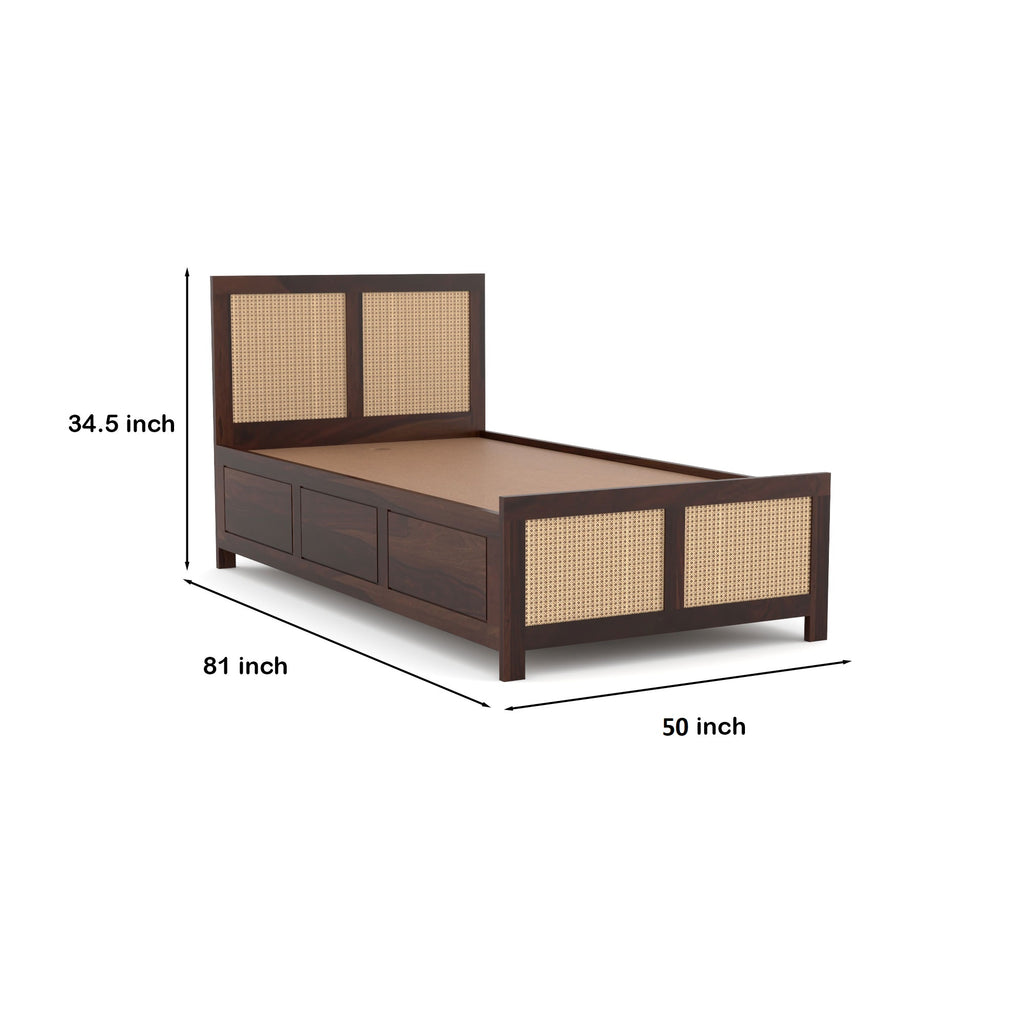 Solid Sheesham Wood Single Bed with storage  - 3 Years Warranty