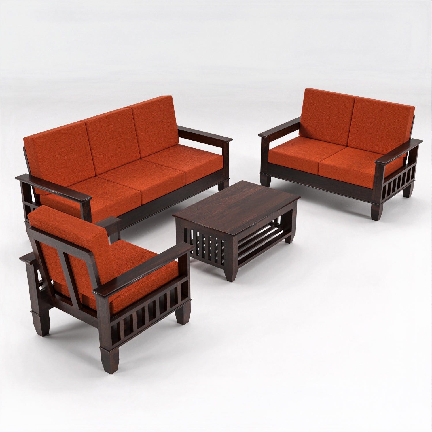 7 Seater Solid Sheesham Wood Sofa Set For Living Room | Walnut Finish