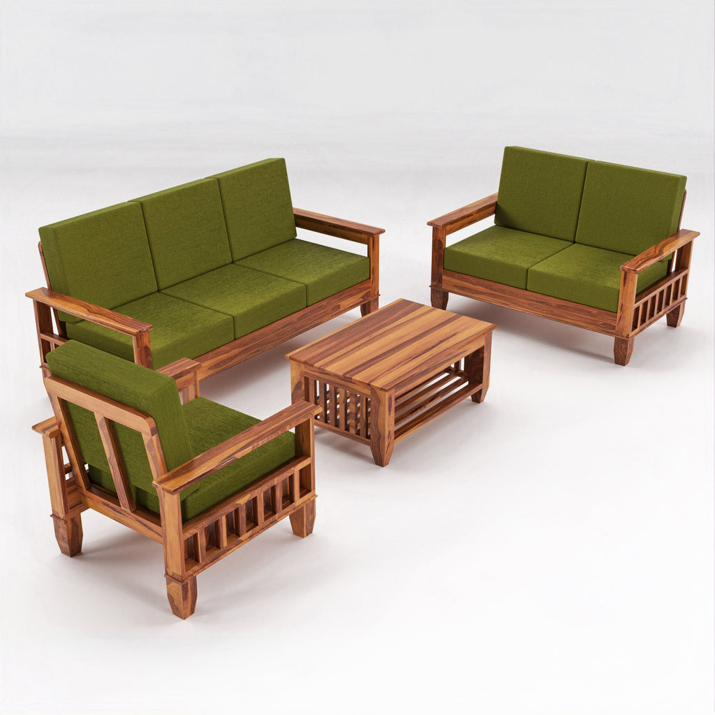 7 Seater Solid Sheesham Wood Sofa Set For Living Room | Natural Finish