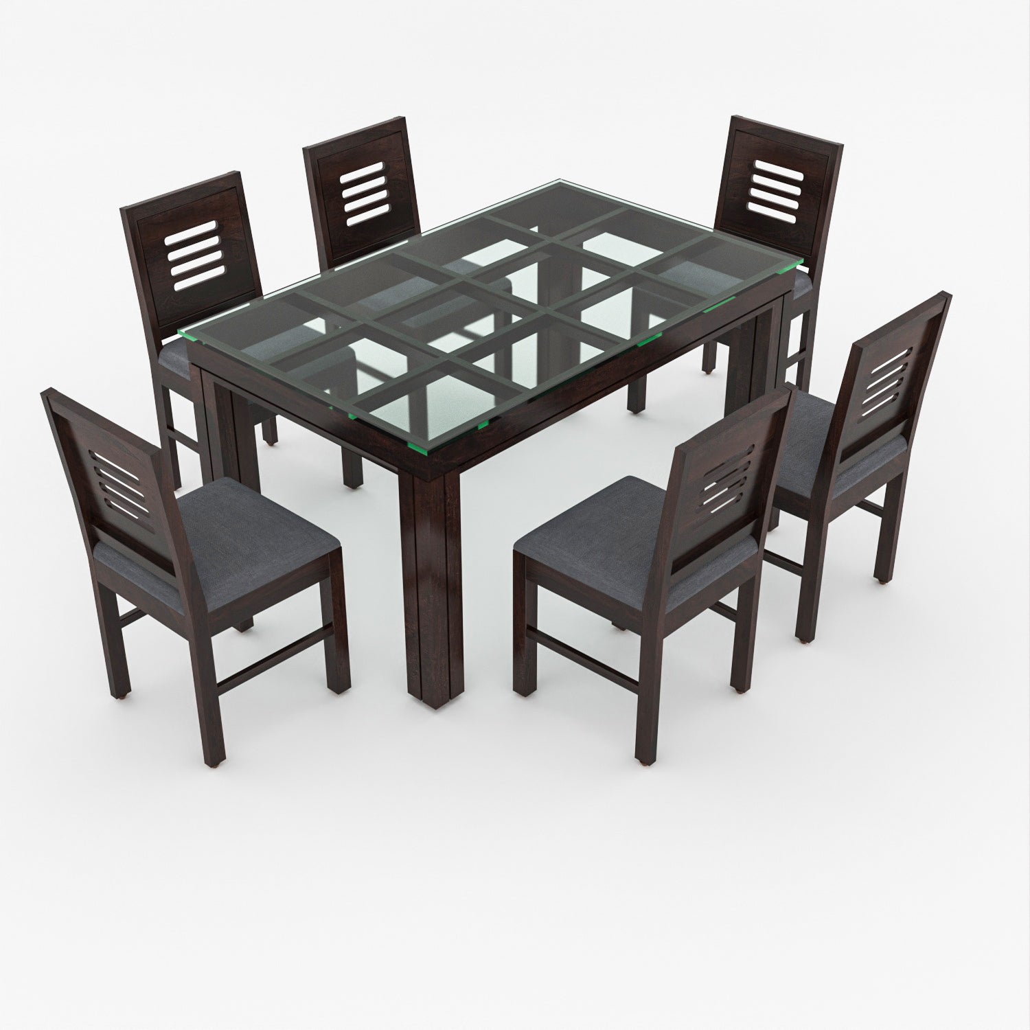 Orvyn 6 Seater Round Solid Wood Glass Top Dining Table Set