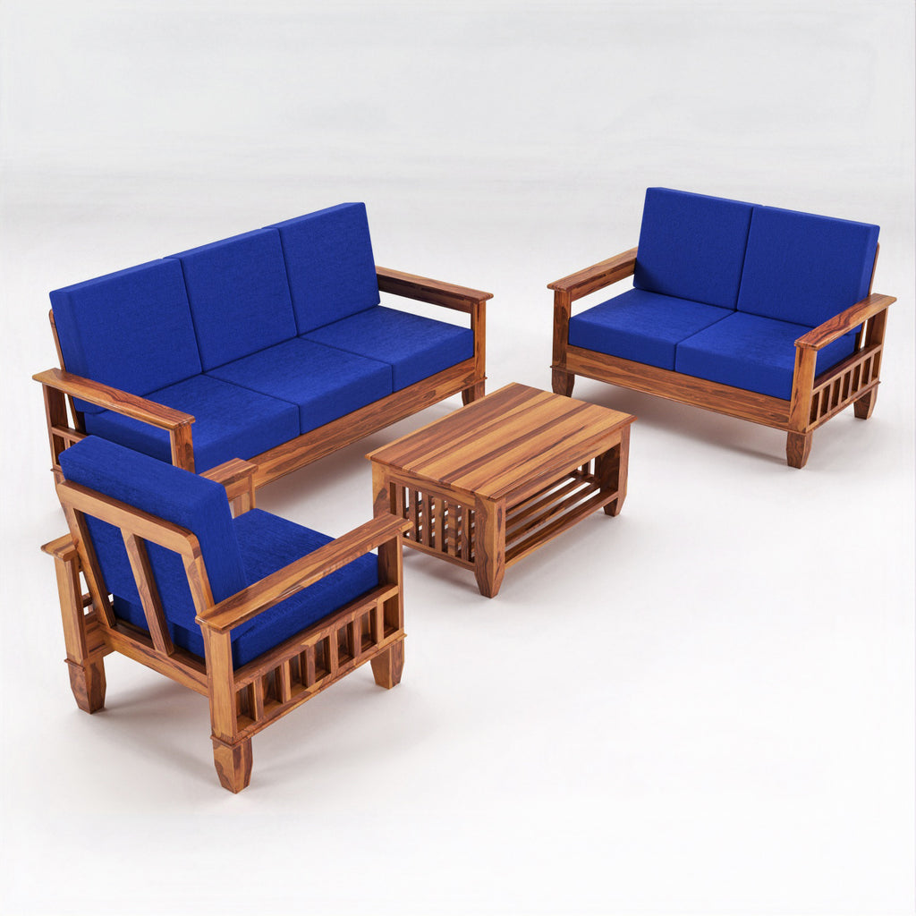 7 Seater Solid Sheesham Wood Sofa Set For Living Room | Natural Finish