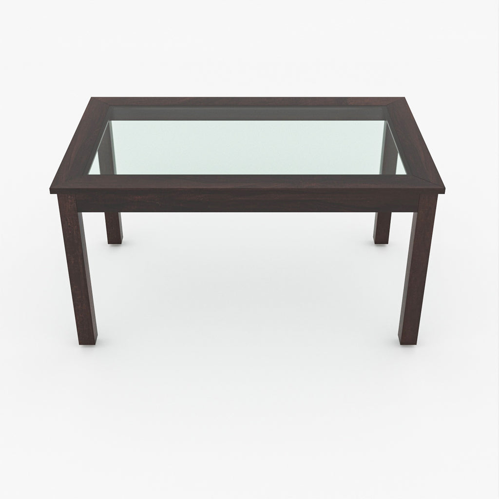 Omnira 6 Seater Round Solid Wood Glass Top Dining Table Set