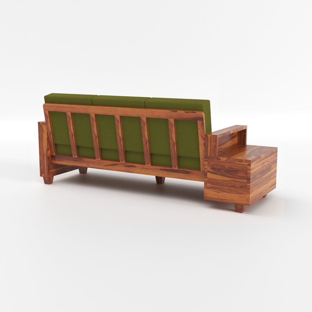 Luneth Sheesham Wood 3 Seater Sofa with Side Box Drawer | Natural Finish