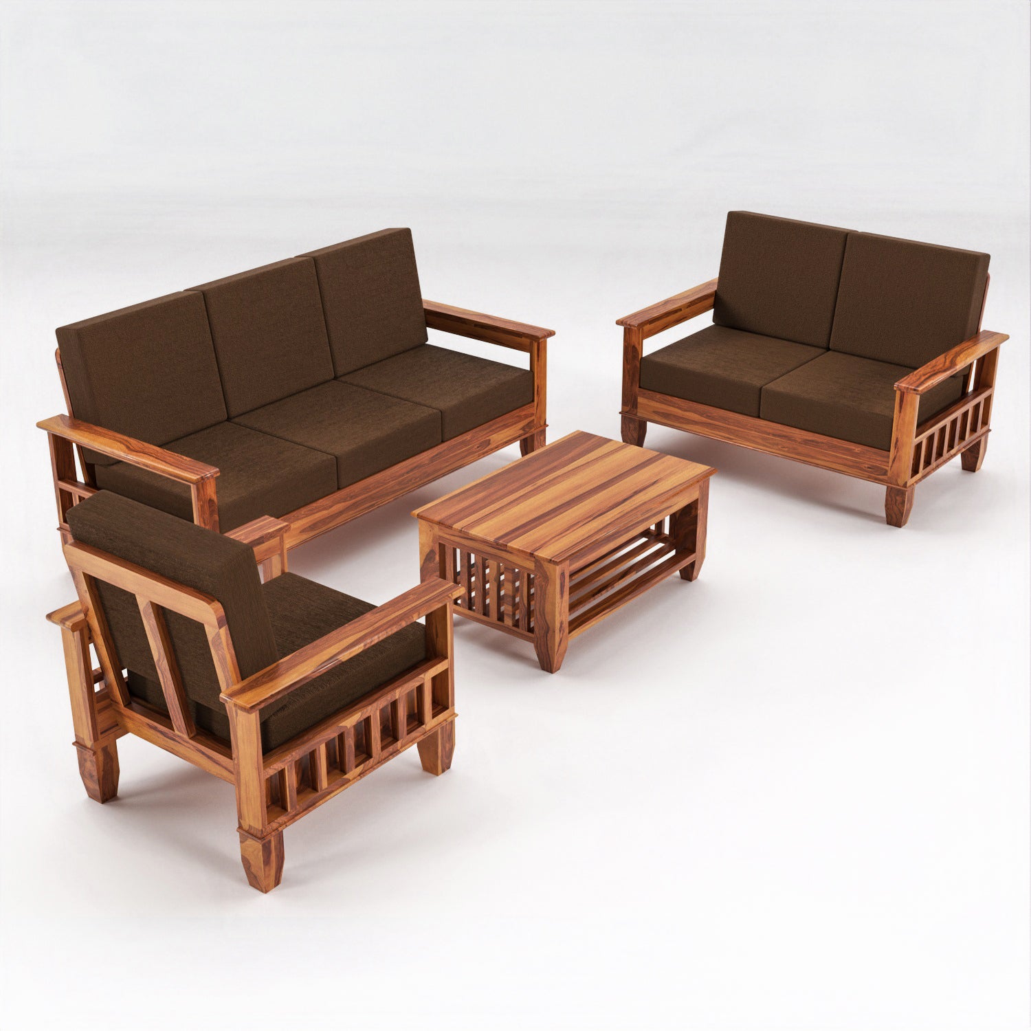 7 Seater Solid Sheesham Wood Sofa Set For Living Room | Natural Finish