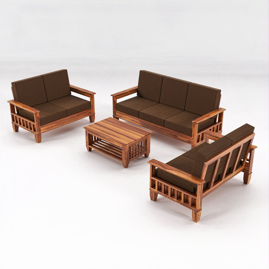 Premium Solid Sheesham Wood 7 Seater Wooden Sofa Set | NaturalFinish