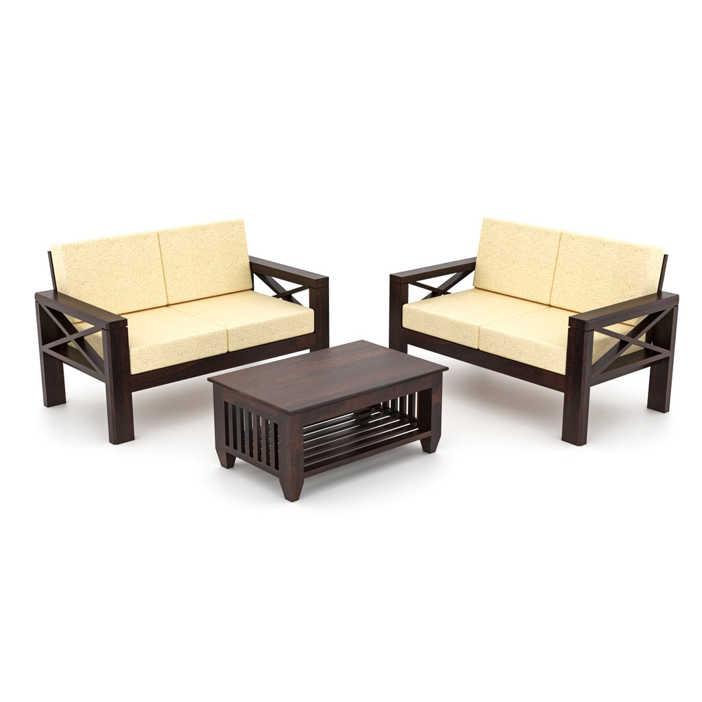 Lumora Sheesham Wood 4 Seater Sofa Set | Walnut Finish