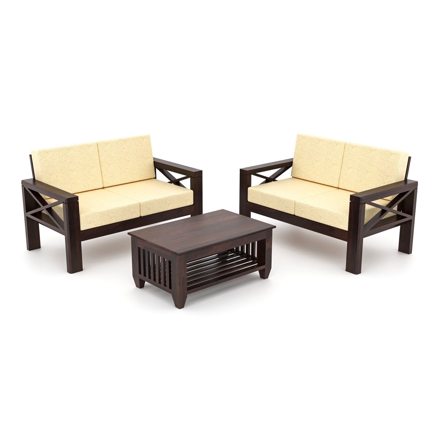 Lumora Sheesham Wood 4 Seater Sofa Set | Walnut Finish