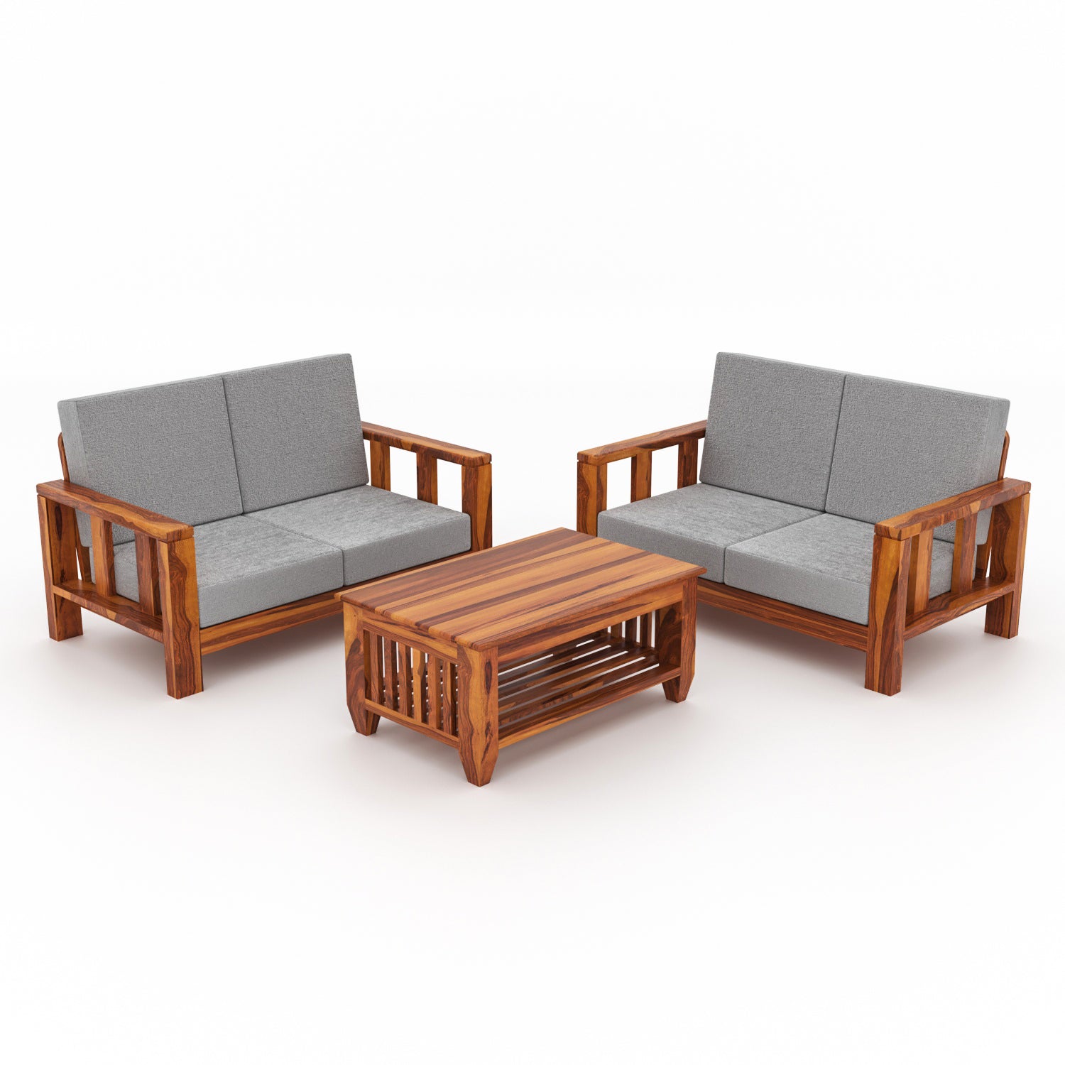 Solid Sheesham Wood 4 Seater Sofa – Natural Finish